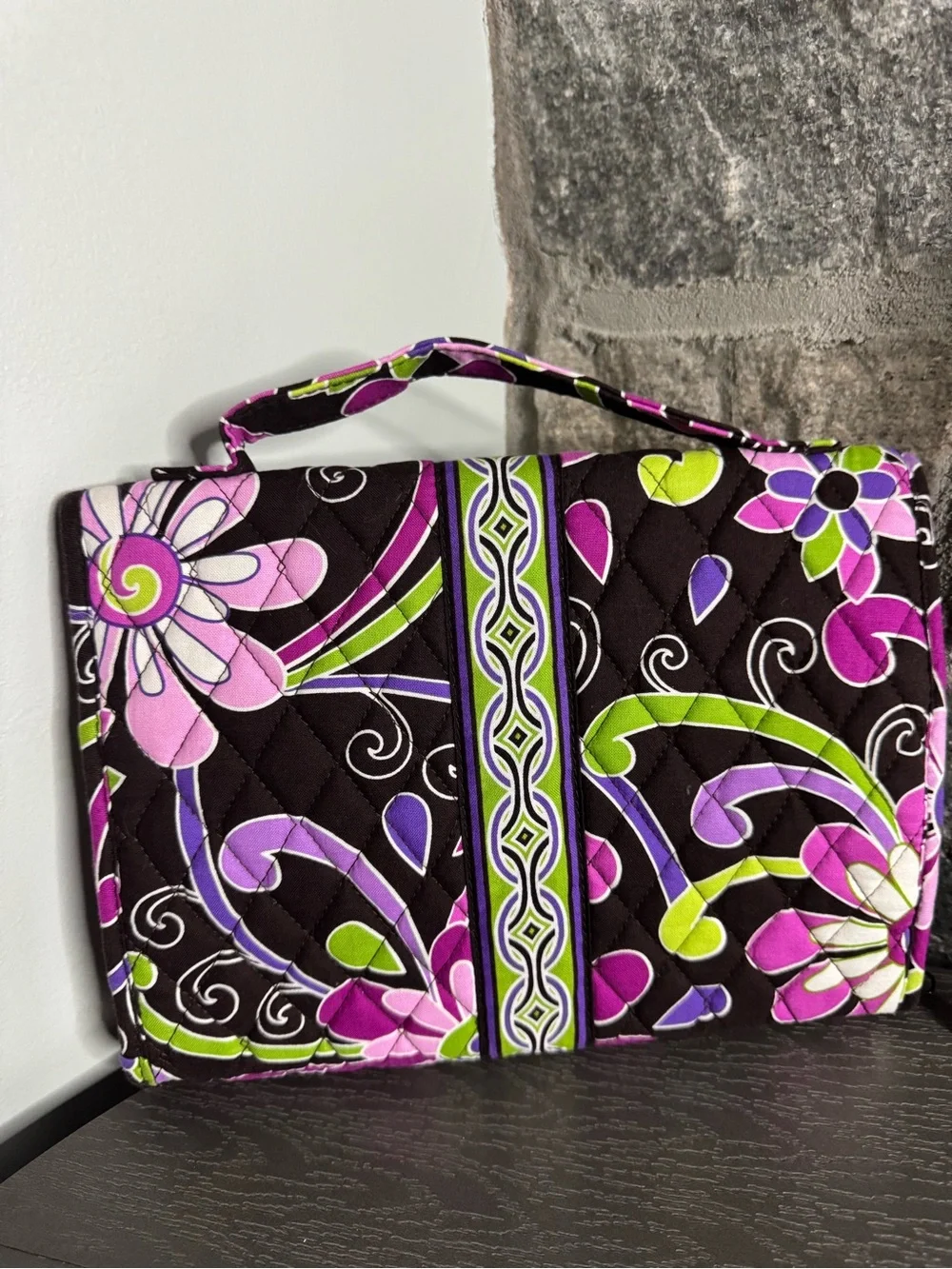 Vera Bradley Quilted Floral Wristlet Bag - Purple & Lime